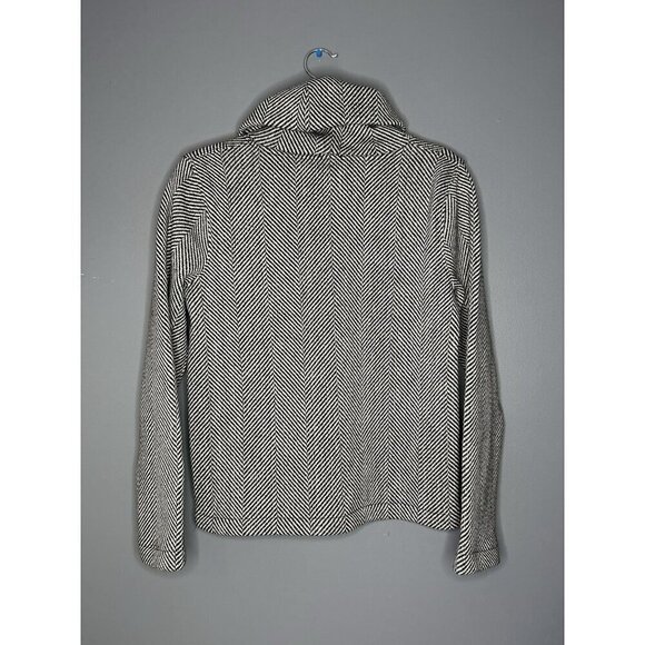 J. Crew Funnel Neck Sweater Size M Herringbone Black White Soft Old Money Preppy - Picture 3 of 13